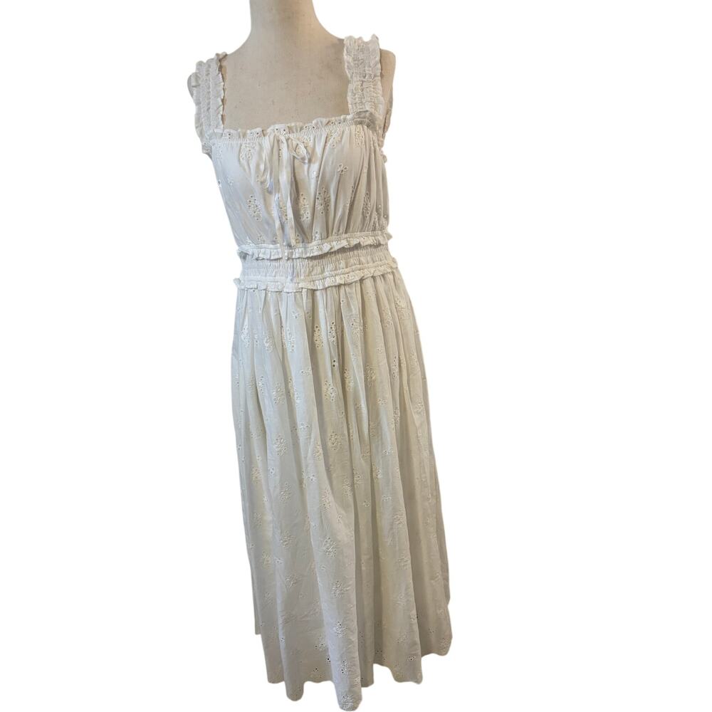 Wishlist White Eyelet Midi Dress Medium Smocked Cottagecore Summer